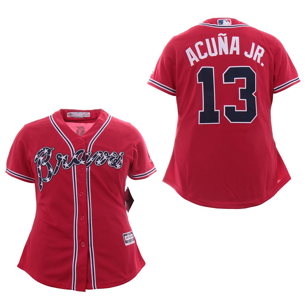 Women Atlanta Braves #13 Acuna jr Red MLB Jerseys->new york yankees->MLB Jersey
